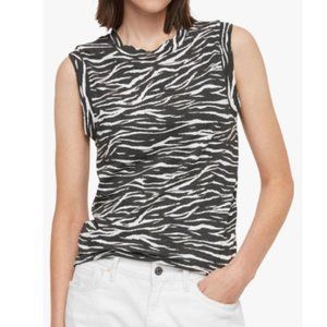 All Saints Zee Imogene Tank Top Small Zebra Print Sleeveless Cotton Top Black